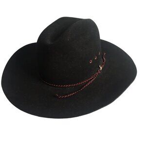 VTG American Hat Company Black Western Cowboy Hat 7  1/8 Maxi Felt Wool Rodeo